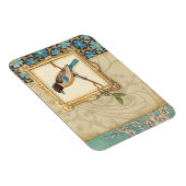 枝に茶色と青の鳥が顔を上げる マグネット (右側)