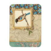 枝に茶色と青の鳥が顔を上げる マグネット (縦)