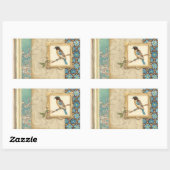 枝に茶色と青の鳥が顔を上げる 長方形シール (シート)