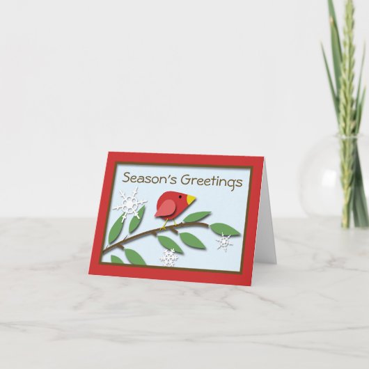 「枝に赤い鳥」季節のグリーティングカード シーズンカード (正面)