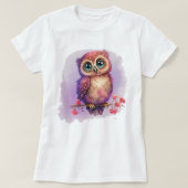 枝に隠れたかわいい水色フクロウフローラ Tシャツ (デザイン正面)