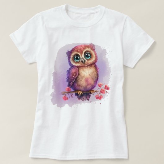 枝に隠れたかわいい水色フクロウフローラ Tシャツ (デザイン正面)