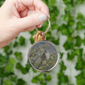 枝に雀の写真バードウォッチャーモザイクバード キーホルダー (手)