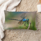 枝に青い竜のフライのクローズアップ ランバークッション (ブランケット)