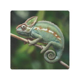 枝に飾ったカメレオン メタルプリント