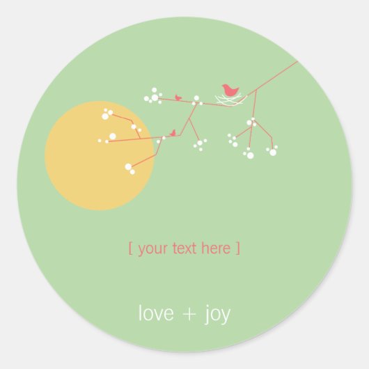 枝に鳥の家族をネストシンプル赤ちゃんシャワー ラウンドシール (正面)