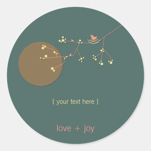 枝に鳥の家族をネストシンプル赤ちゃんシャワー ラウンドシール (正面)
