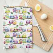 枝のかわいくカラフルなフクロウ キッチンタオル (四つ折り)