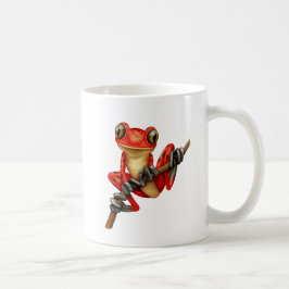 枝のかわいく赤いアマガエル コーヒーマグカップ