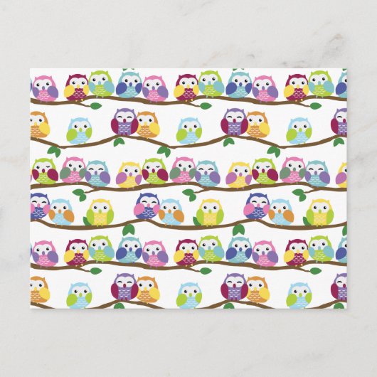 枝のカラフルなフクロウ ポストカード (正面)