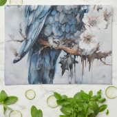 枝のクリスマスに美しい青いフクロウ キッチンタオル (折り畳み)