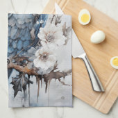 枝のクリスマスに美しい青いフクロウ キッチンタオル (四つ折り)