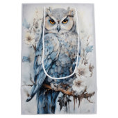 枝のクリスマスに青いフクロウ ミディアムペーパーバッグ (裏面)