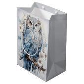 枝のクリスマスに青いフクロウ ミディアムペーパーバッグ (裏面アングル)