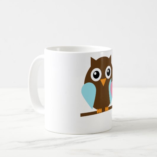 枝のフクロウのカップル コーヒーマグカップ (正面左)