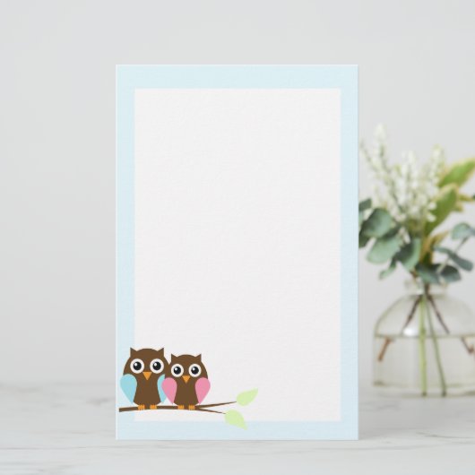 枝のフクロウのカップル 便箋 (スタンド正面)