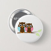 枝のフクロウのカップル 缶バッジ (正面&裏面)