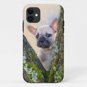 枝のフフランスのォークでポーズをとるかわいいブルドッグの子犬 iPhone 11 ケース