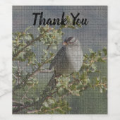 枝のモザイクの感謝に雀ありがとう ワインラベル (シングルラベル)