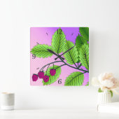 枝のラズベリー スクエア壁時計 (ホーム)