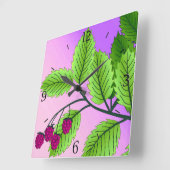 枝のラズベリー スクエア壁時計 (傾斜)