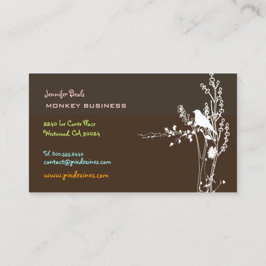 枝のレトロ鳥/DIY背景/茶 名刺 (裏面)
