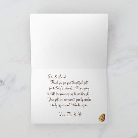 枝の上にかわいいフクロウありがとうノート サンキューカード (内部)