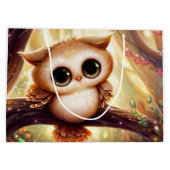 枝の上にかわいい茶色のフクロウ ラージペーパーバッグ (裏面)