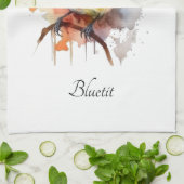 枝の上に座ってかわいいブルーティット キッチンタオル (折り畳み)