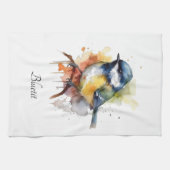 枝の上に座ってかわいいブルーティット キッチンタオル (横)