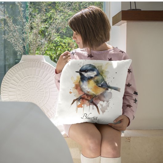 枝の上に座ってかわいいブルーティット クッション