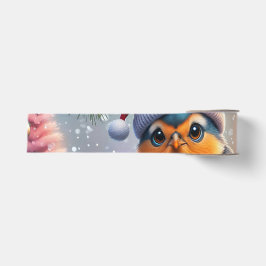 枝の上に座る可愛いクリスマスの鳥 グログランリボン