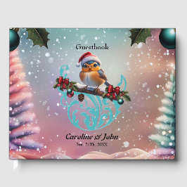 枝の上に座る可愛いクリスマスの鳥 ゲストブック