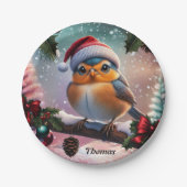 枝の上に座る可愛いクリスマスの鳥 ペーパープレート (正面)