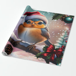 枝の上に座る可愛いクリスマスの鳥 ラッピングペーパー