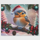 枝の上に座る可愛いクリスマスの鳥 ラッピングペーパー (フラット)