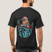 枝の上に座る可愛いクリスマスの鳥 Tシャツ (裏面)