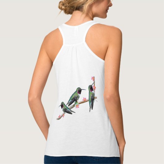 枝の上に止まるハミングバード三羽 タンクトップ (裏面)