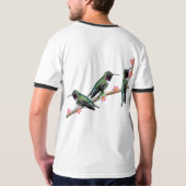 枝の上に止まるハミングバード三羽 Tシャツ (裏面フル)