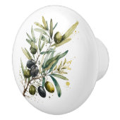 枝の上に水色の黒と緑のオリーブ セラミックノブ (右)