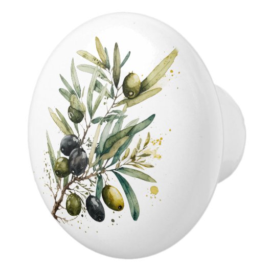 枝の上に水色の黒と緑のオリーブ セラミックノブ (右)