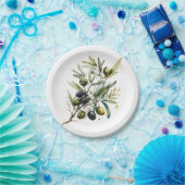 枝の上に水色の黒と緑のオリーブ ペーパープレート (パーティー)