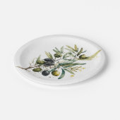 枝の上に水色の黒と緑のオリーブ ペーパープレート (アングル)