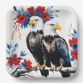 枝の上に立っている北米のハゲの2羽 ペーパープレート (正面)