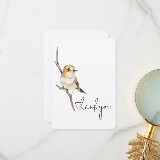 枝の上に黄色の鳥ありがとう サンキューカード (正面/裏面インサイチュ)