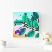 枝の上のブラックベリー スクエア壁時計 (ホーム)