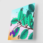 枝の上のブラックベリー スクエア壁時計 (傾斜)