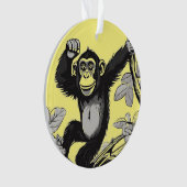枝の上の可愛いチンパンジー オーナメント (正面)