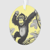 枝の上の可愛いチンパンジー オーナメント (正面)