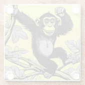 枝の上の可愛いチンパンジー ガラスコースター (裏面)